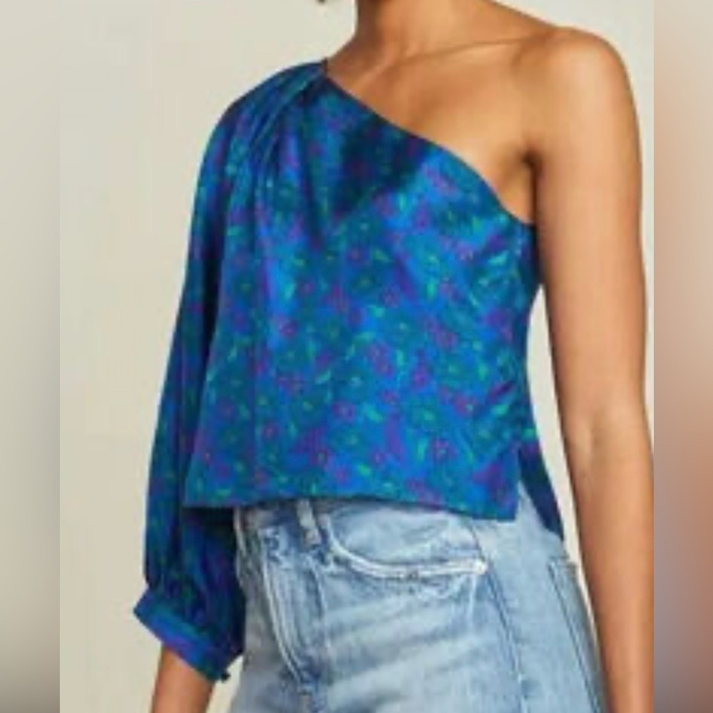 NEW Veronica Beard Women’s 14 Cobalt-Multi  Color One-Shoulder Blouse